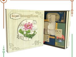 Set quà tặng hộp gỗ cao cấp với trà ướp Sen Tiến Vua kết hợp trà hoa Atiso đỏ- DanangGift