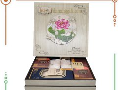Set quà tặng hộp gỗ cao cấp với trà ướp Sen Tiến Vua kết hợp trà hoa Atiso đỏ- DanangGift
