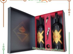 Hộp quà tặng cao cấp 2 chai rượu vang Ý 68 đầy đủ phụ kiện - DaNangGift